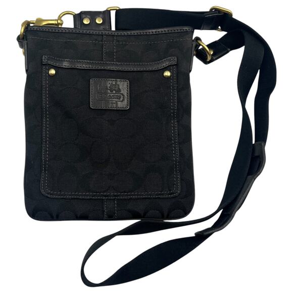 Coach Signature Logo Canvas Monogram Swingpack Sling Crossbody Bag Black - Picture 1 of 5